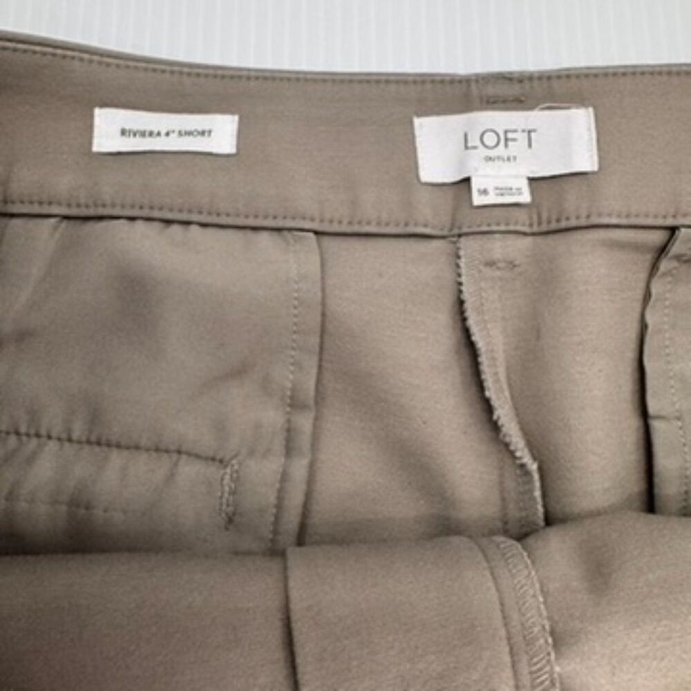 LOFT Riviera Khaki Stone Beige Tailored Shorts Size 16 High Rise Stretch EUC - Picture 3 of 8